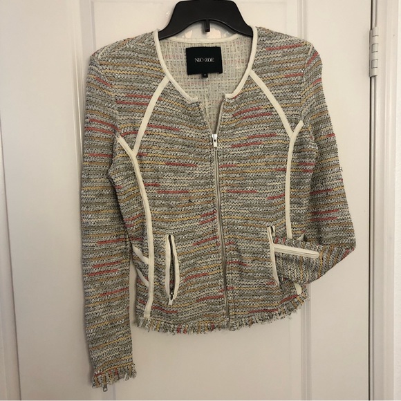 Nic+Zoe Jacket Dandelion Tweed Fringe Zip up Jacket Sz small - Picture 4 of 15